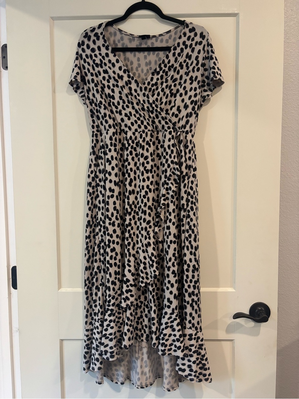 Torrid Black and Cream Animal Print High-Low Faux Wrap Dress